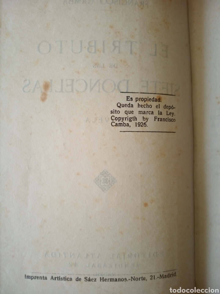 Libros antiguos: El tributo de las siete doncellas. Francisco Camba - Foto 3