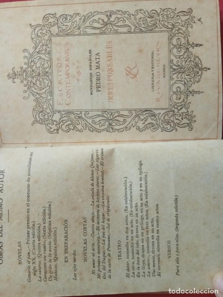 Libros antiguos: IRRESPONSABLES. PEDRO MATA.1921. - Foto 3