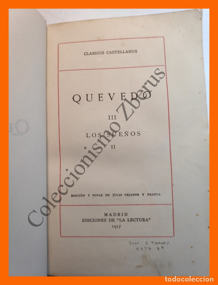 Libros antiguos: Los Sue&ntilde;os. Tomo II - Quevedo - Foto 2