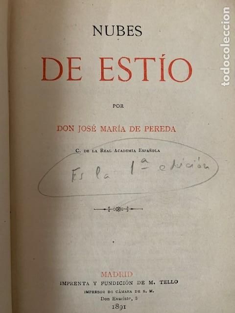 Libros antiguos: NUBES DE ESTIO. JOS&Eacute; MAR&Iacute;A PEREDA - Foto 1
