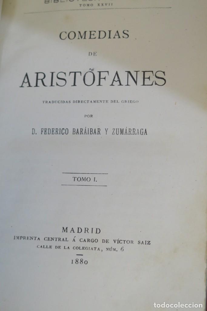 Libros antiguos: 1880.- COMEDIAS. ARISTOFANES. 3 TOMOS - Foto 2