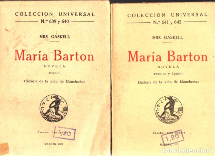 Libros antiguos: GASKELL : MARIA BARTON - DOS TOMOS (CALPE, 1922) - Foto 1