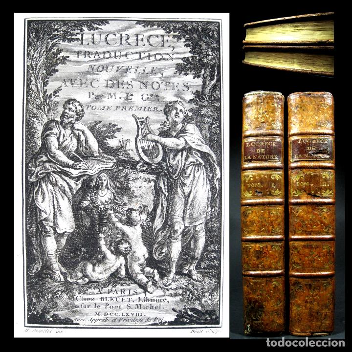 Libros antiguos: Año 1768 Primera edición de lujo De rerum natura Lucrecio Antigua Roma Grand Papier Grabados 2V - Foto 1 - 285297948