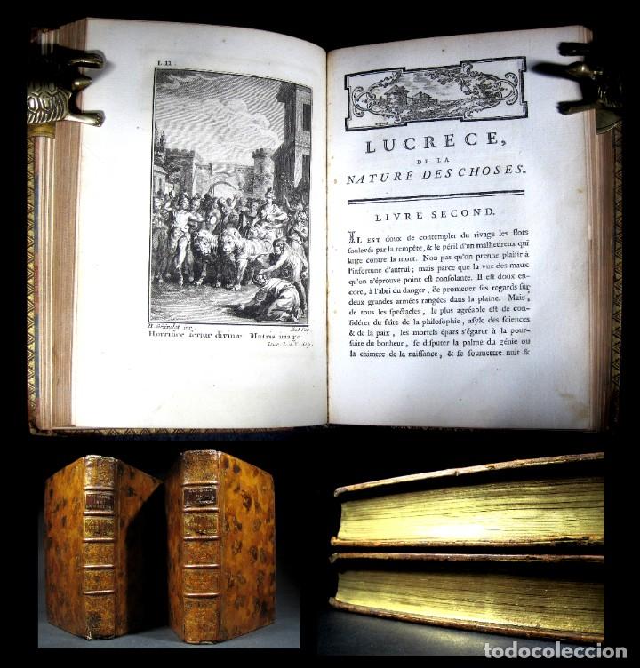 Libros antiguos: Año 1768 Primera edición de lujo De rerum natura Lucrecio Antigua Roma Grand Papier Grabados 2V - Foto 2 - 285297948