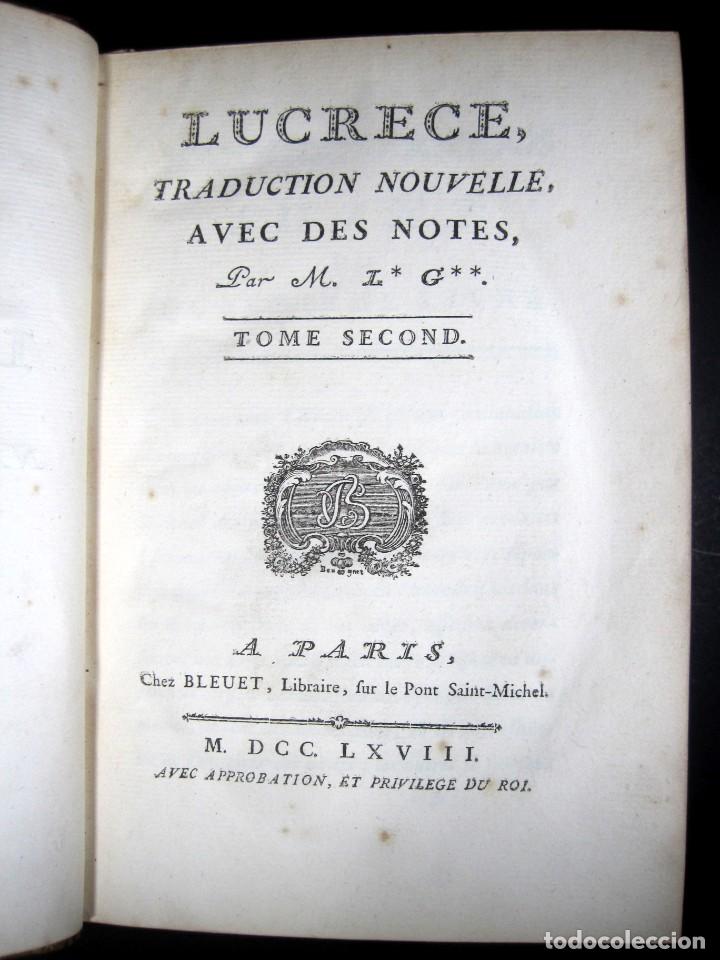 Libros antiguos: Año 1768 Primera edición de lujo De rerum natura Lucrecio Antigua Roma Grand Papier Grabados 2V - Foto 16 - 285297948