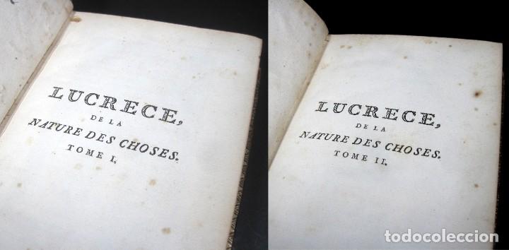 Libros antiguos: Año 1768 Primera edición de lujo De rerum natura Lucrecio Antigua Roma Grand Papier Grabados 2V - Foto 37 - 285297948
