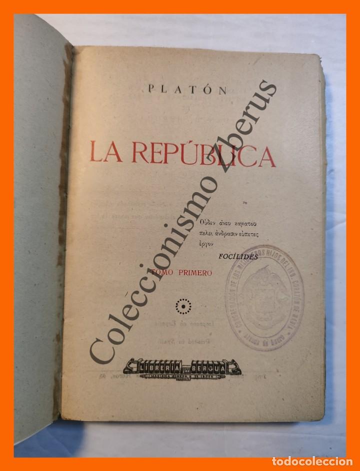 Libros antiguos: La Republica (Tomo Primero) - Platon - Foto 2