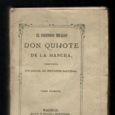 Libros antiguos: CERVANTES: EL INGENIOSO HIDALGO DON QUIJOTE DE LA MANCHA. TOMO 1º. MOYA Y PLAZA ED. 1880. MINIATURA. Lote 301022763