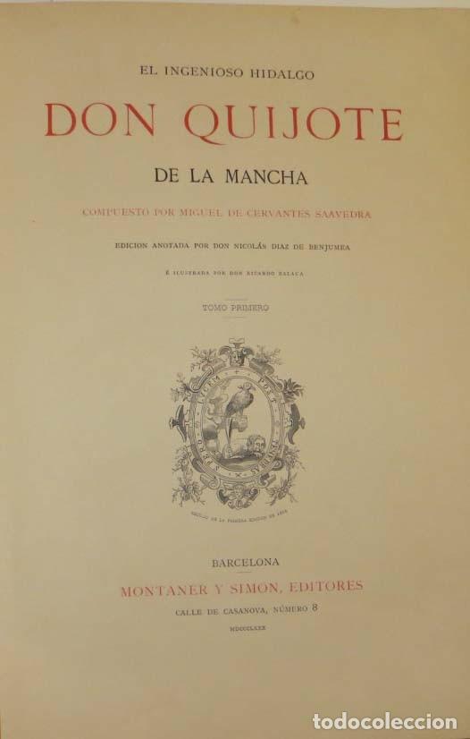 Libros antiguos: Don Quijote de la Mancha . Montaner y Sim&oacute;n - Foto 2