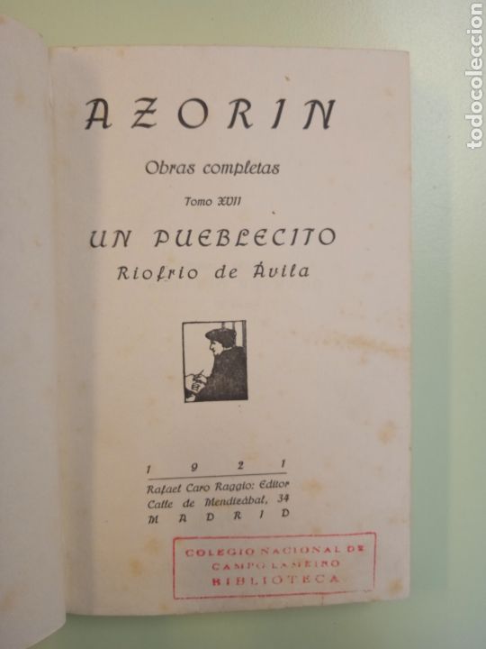 Libros antiguos: Un Pueblecito. Azor&iacute;n. - Foto 4