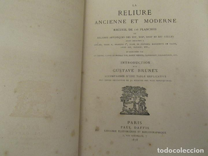 Libros antiguos: Gustave Brunet - La reliure ancienne et moderne - Foto 4