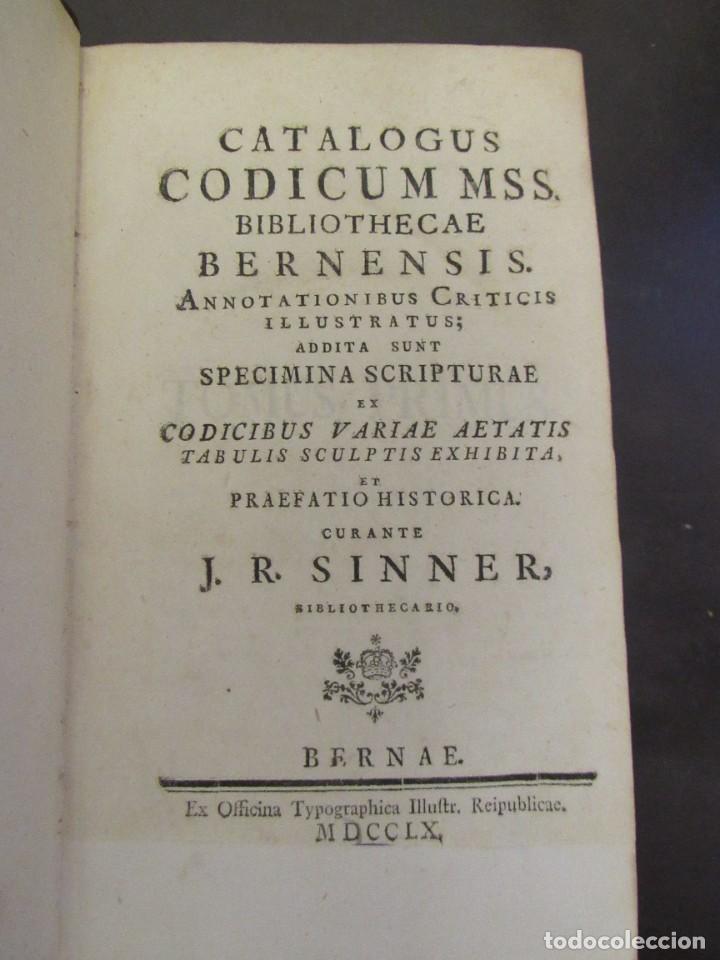 Libros antiguos: J. R. Sinner - Catalogus Codicum Mss. Bibliothecae Bernensis - Foto 4
