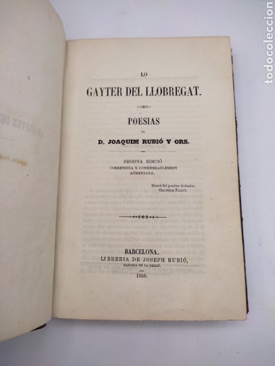 Antiquarische B&uuml;cher: Lo gayter del Llobregat poesies 1858