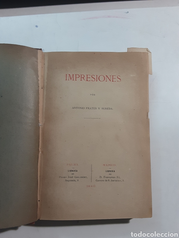 Libros antiguos: Impresiones - Antonio Frates y Sureda - 1880 - Foto 2