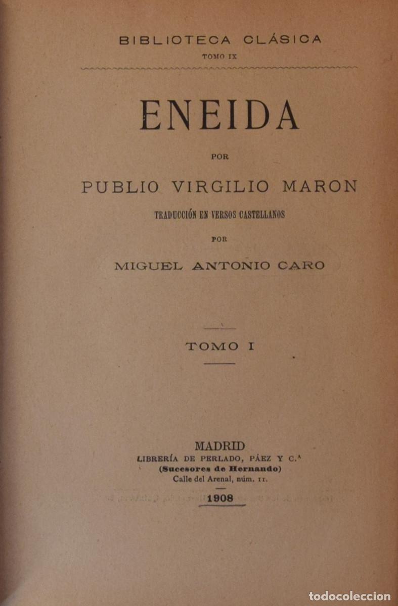 Libros antiguos: ENEIDA - &nbsp;PUBLIO VIRGILIO MARON - Foto 2
