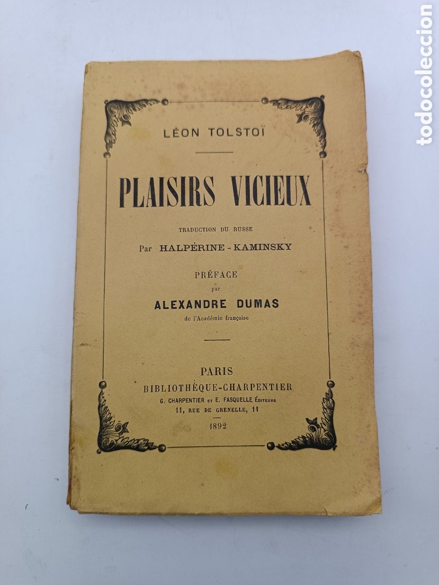 Antiquarische B&uuml;cher: Le&oacute;n Tolsto&iuml; Plaisirs Vicieux 1892 preface Alexandre Dumas