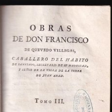 Libros antiguos: FRANCISCO DE QUEVEDO: OBRAS. TOMO II. SANCHA, 1790. VIDA DE SAN PABLO APÓSTOL, ETC.