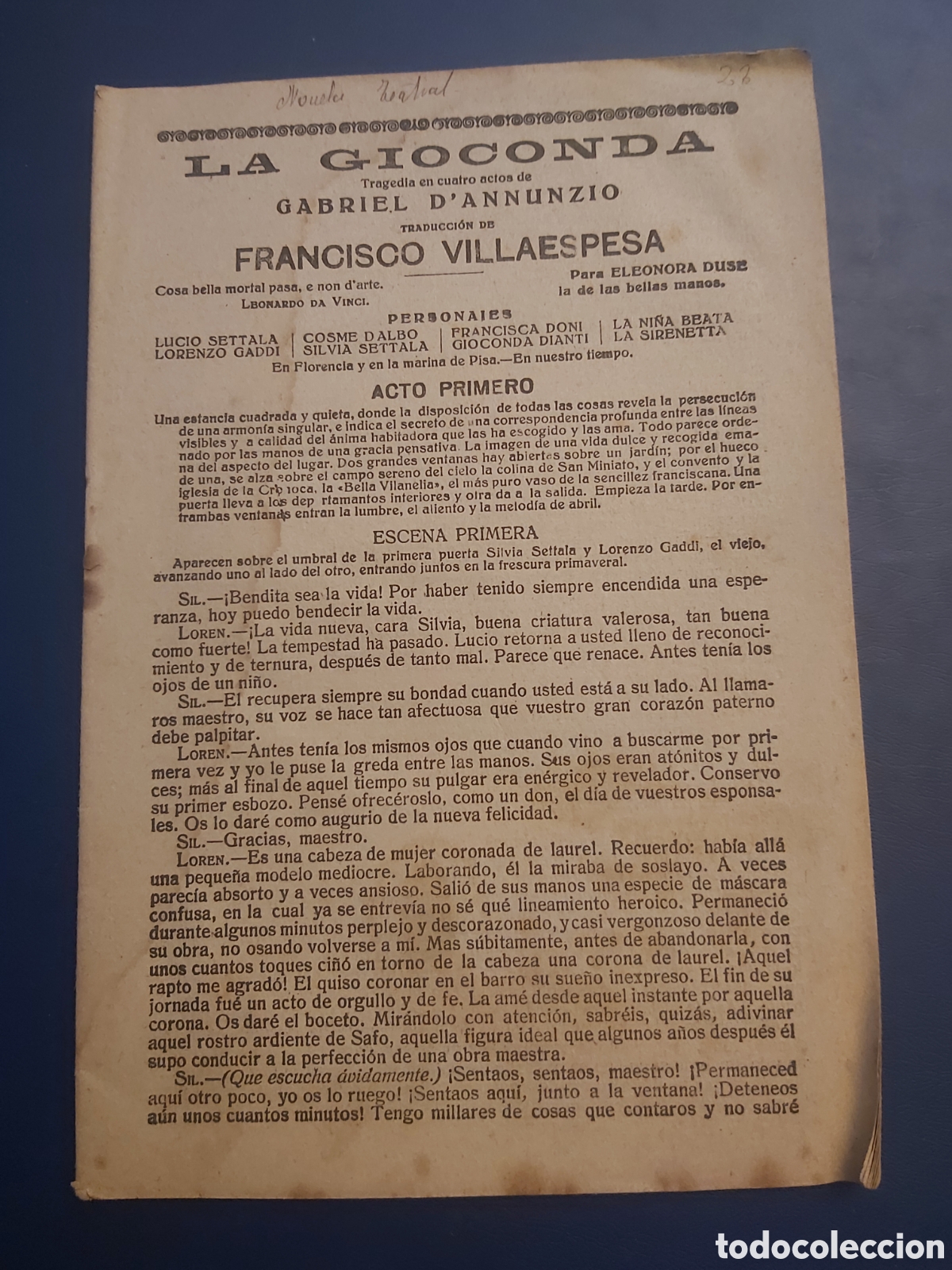 Libros antiguos: LIBRETO LA GIOCONDA # GABRIEL DANNUNZIO # - Foto 1