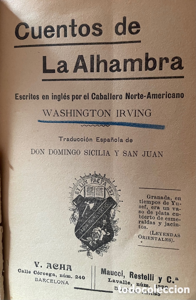 Libros antiguos: Cuentos de la Alambra. Edici&oacute;n antigua. - Foto 2