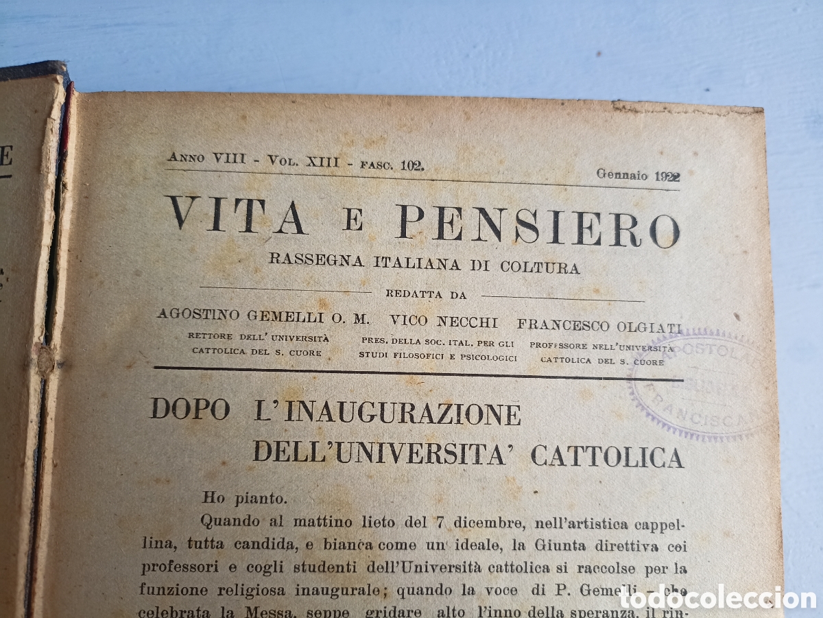 Libros antiguos: Vita e Pensiero 1922. - Foto 1