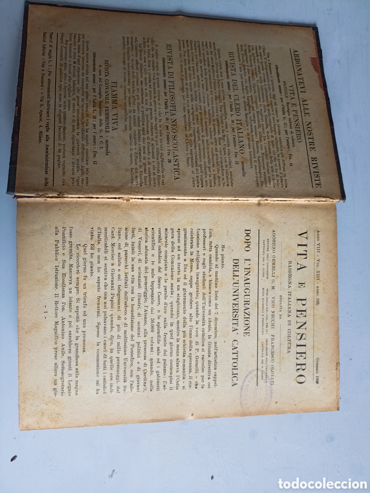 Libros antiguos: Vita e Pensiero 1922. - Foto 4