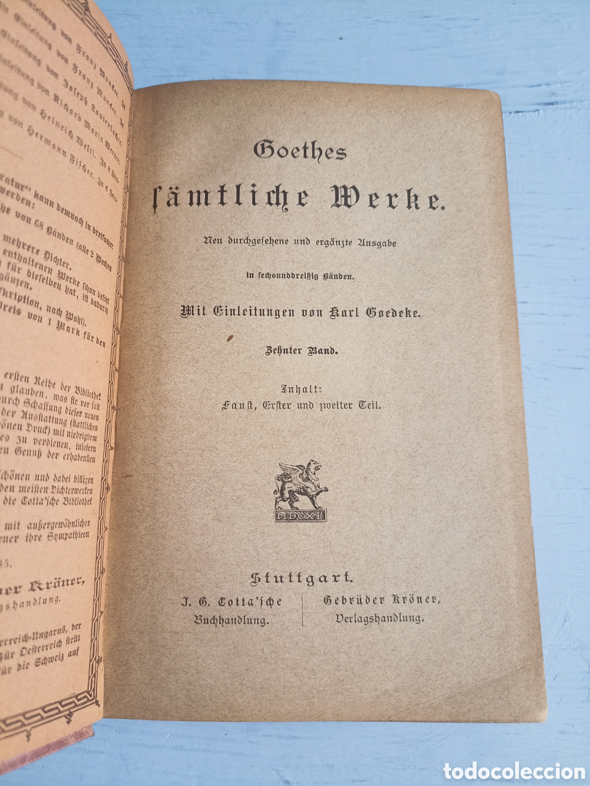 Libros antiguos: Goethes f&auml;mtliche Werke. Stuttgar. - Foto 1