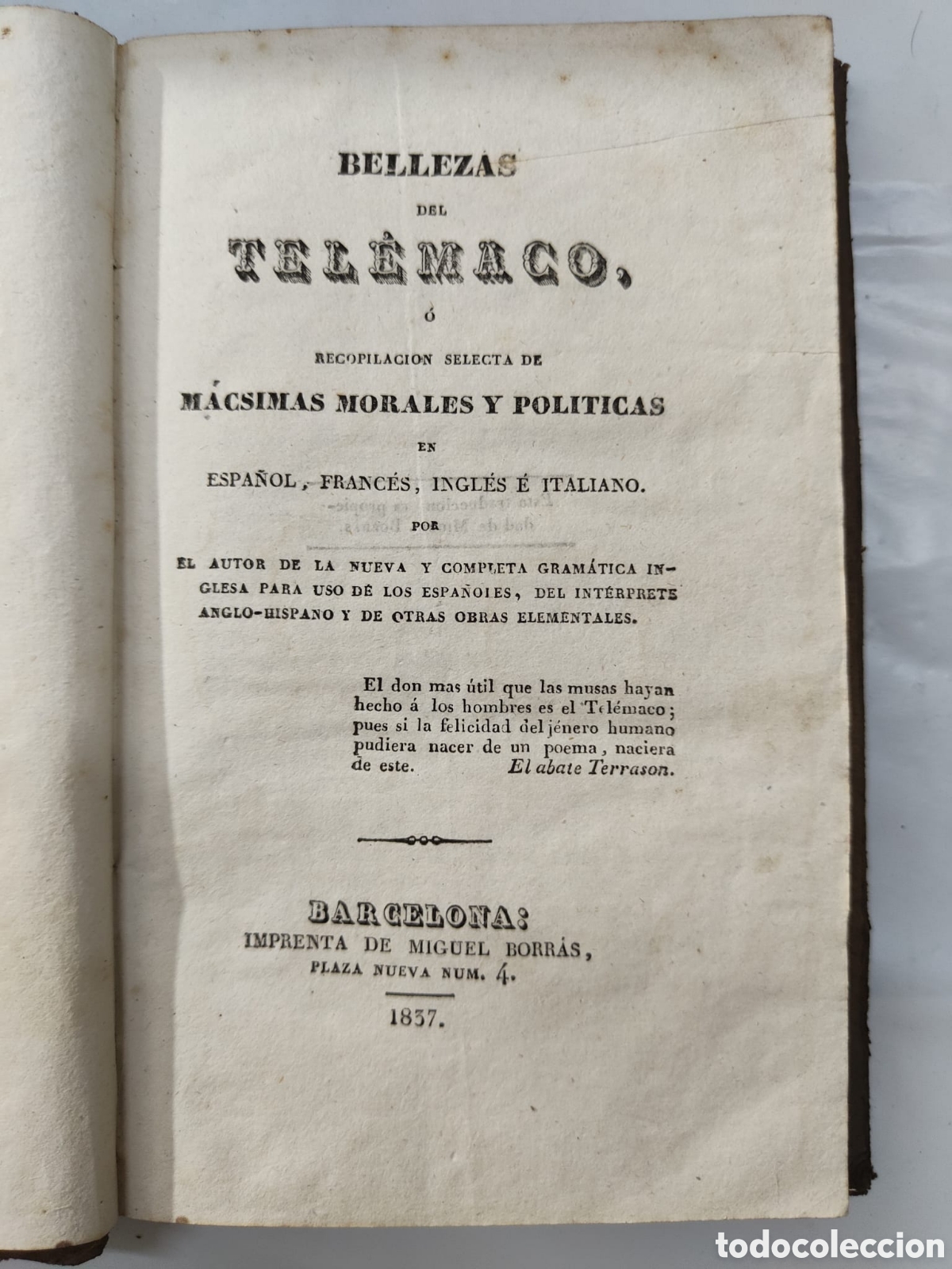 Libros antiguos: Bellezas del telemaco a&ntilde;o1857 - Foto 1