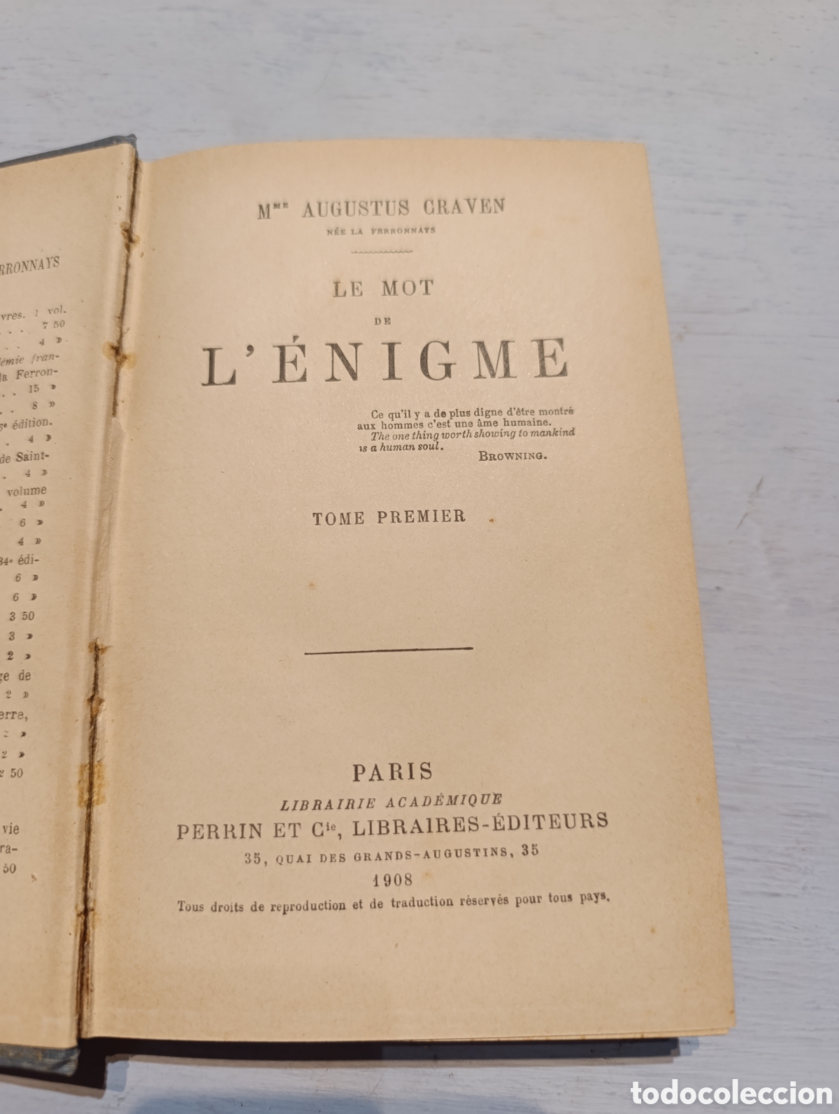 Libros antiguos: M AUGUSTUS GRAVEN. LE MOT DE L&Eacute;NIGME. Paris 1908 - Foto 1