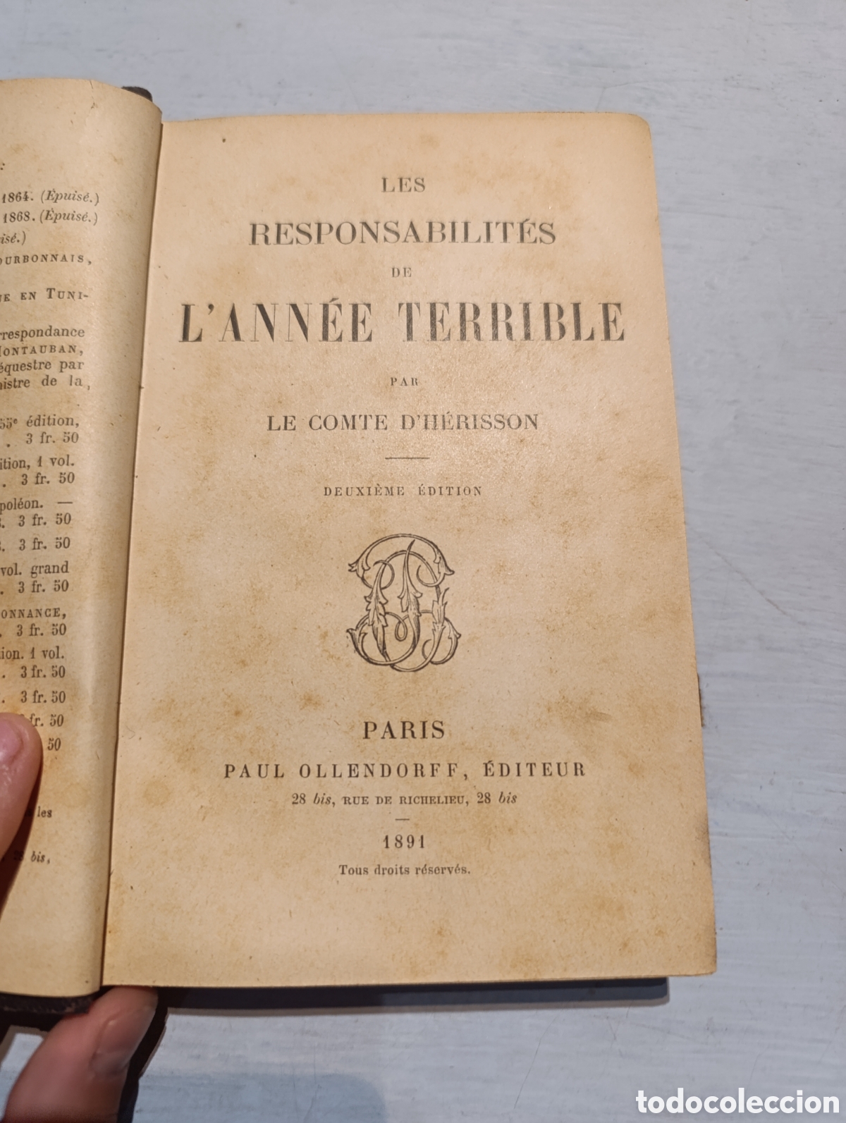 Libros antiguos: LES RESPONSABILIT&Eacute;S DE LANN&Eacute;E TERRIBLE. LE COMTE DH&Eacute;RISSON. Paris 1891 - Foto 1
