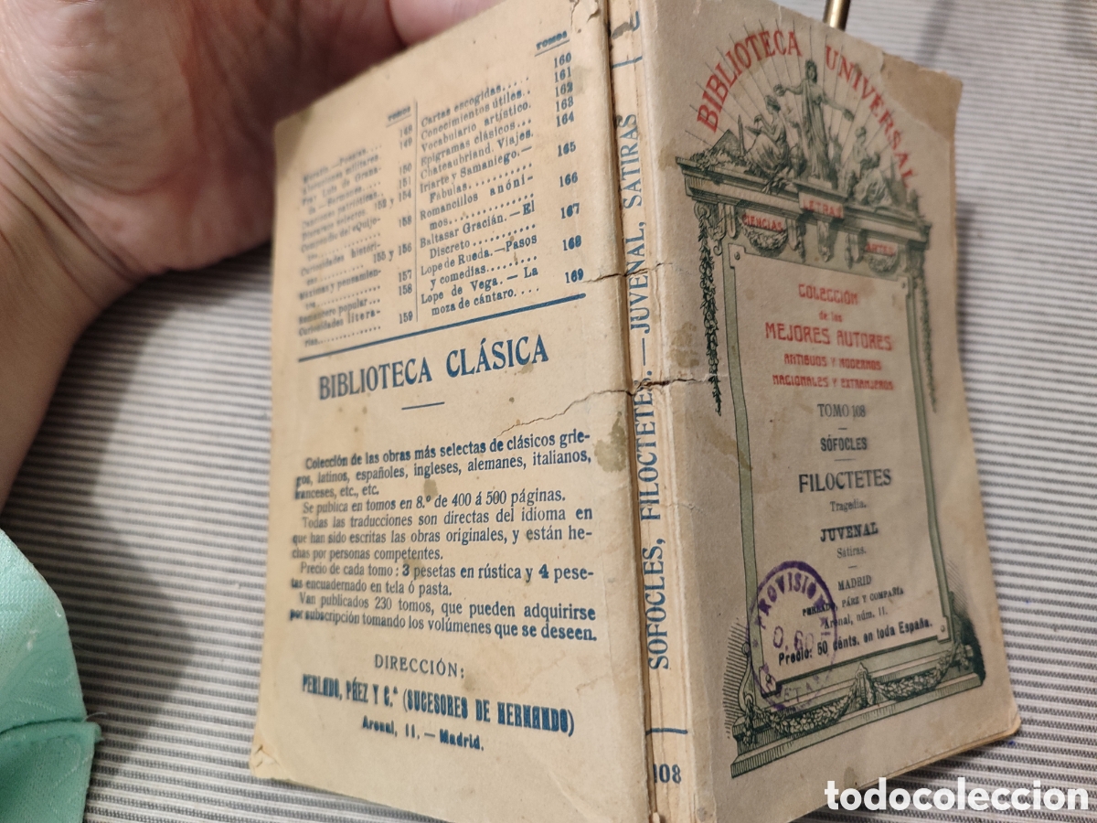 Libros antiguos: S&Oacute;FOCLES. FILOCTETES. JUVENAL. 1918 - Foto 2