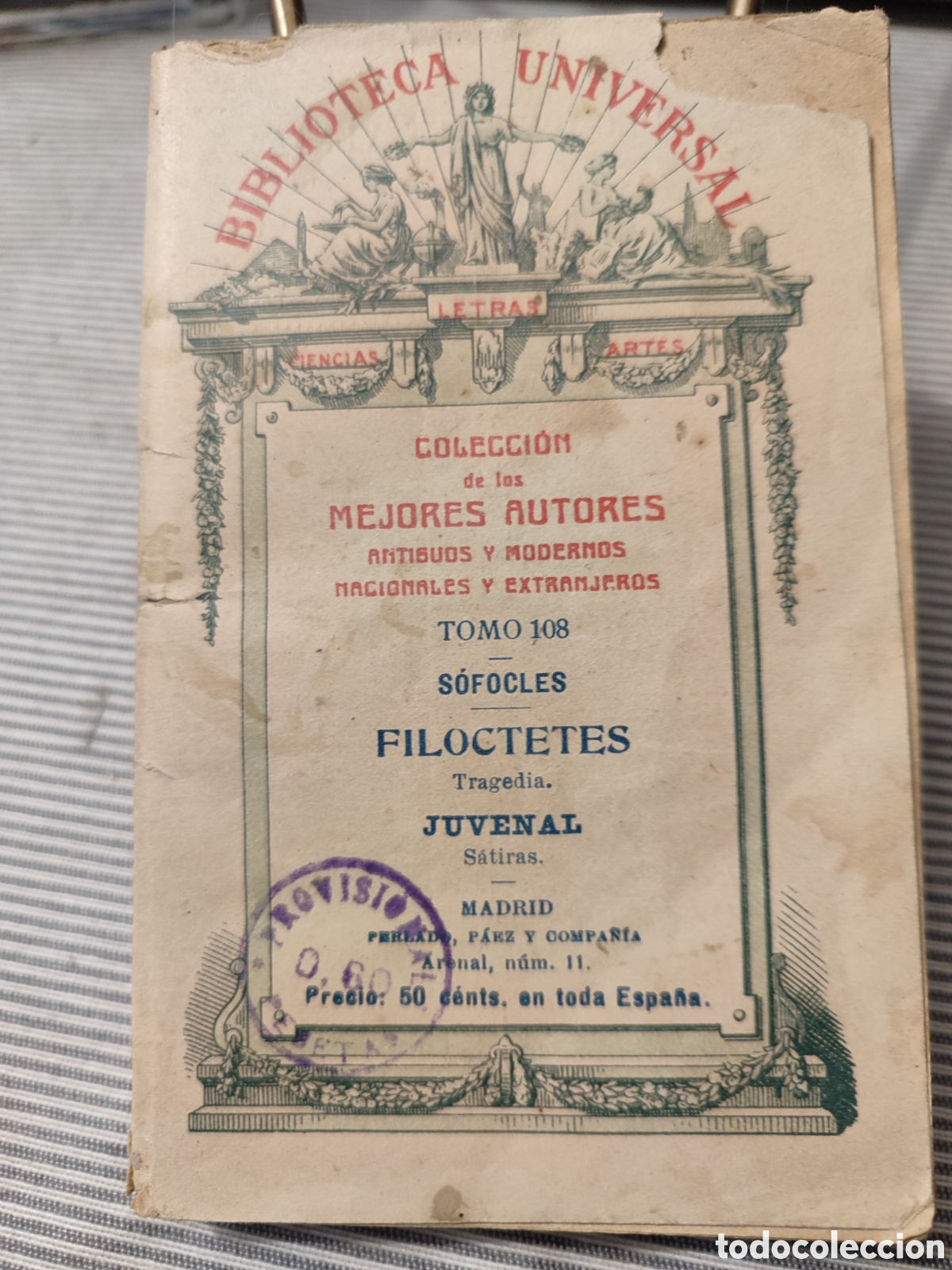 Libros antiguos: S&Oacute;FOCLES. FILOCTETES. JUVENAL. 1918 - Foto 1
