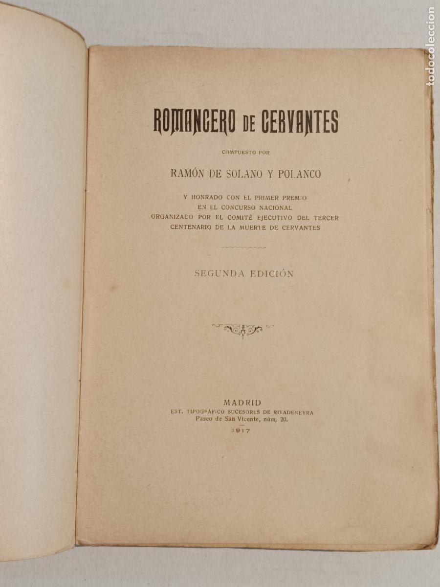 Libros antiguos: ROMANCERO DE CERVANTES MADRID 1917 - Foto 2