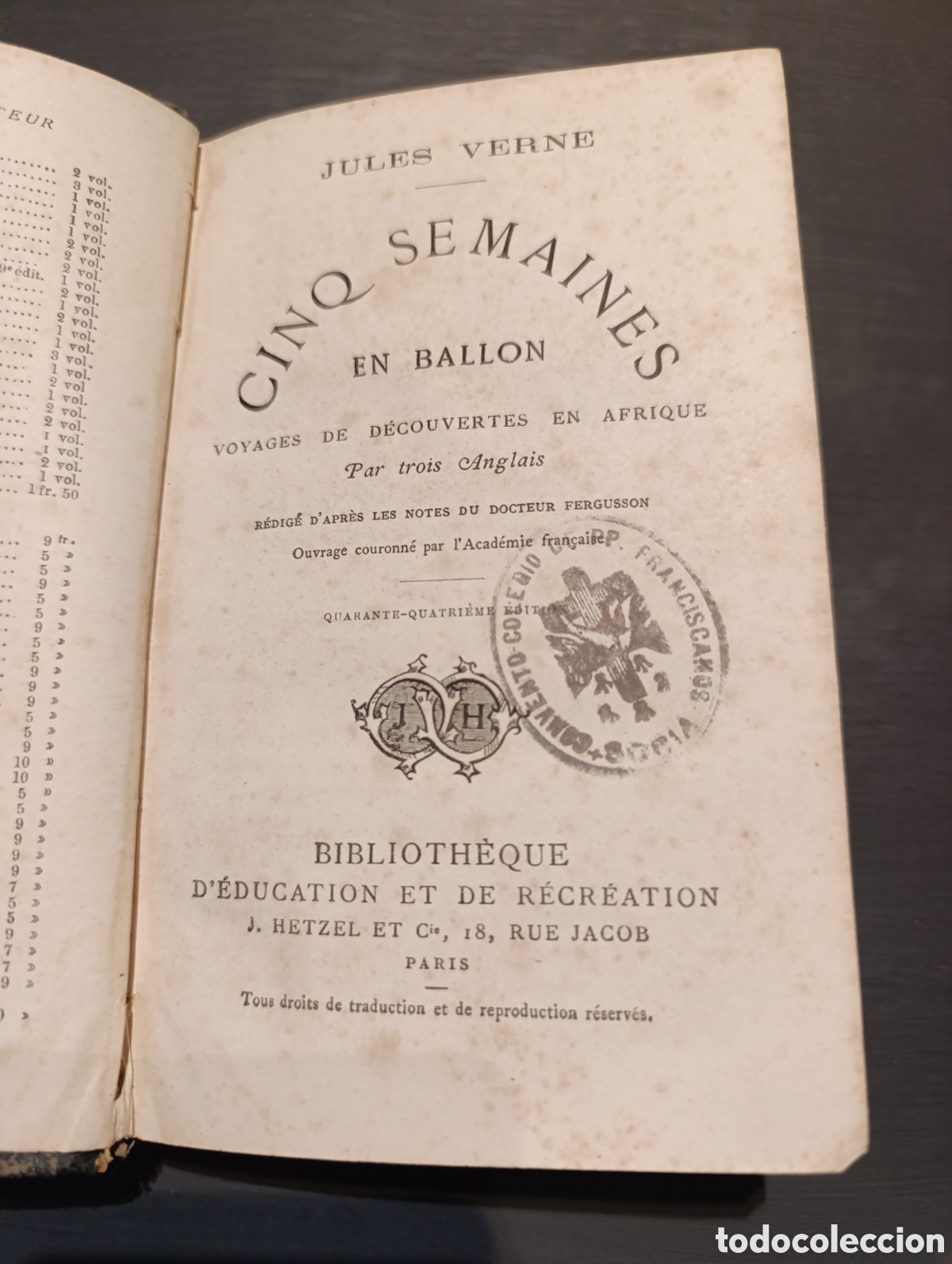 Libros antiguos: JULES VERNE. CINQ SEMAINES EN BALLON. PARIS - Foto 1