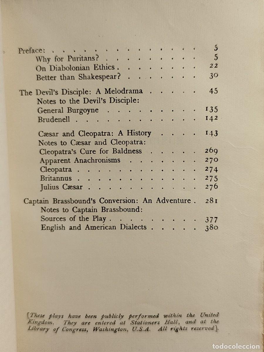 Libros antiguos: 1919. Obras Bernard Shaw. Cesar and Cleopatra/ Devils disciple/ Captain Brasbounds conversion - Foto 3