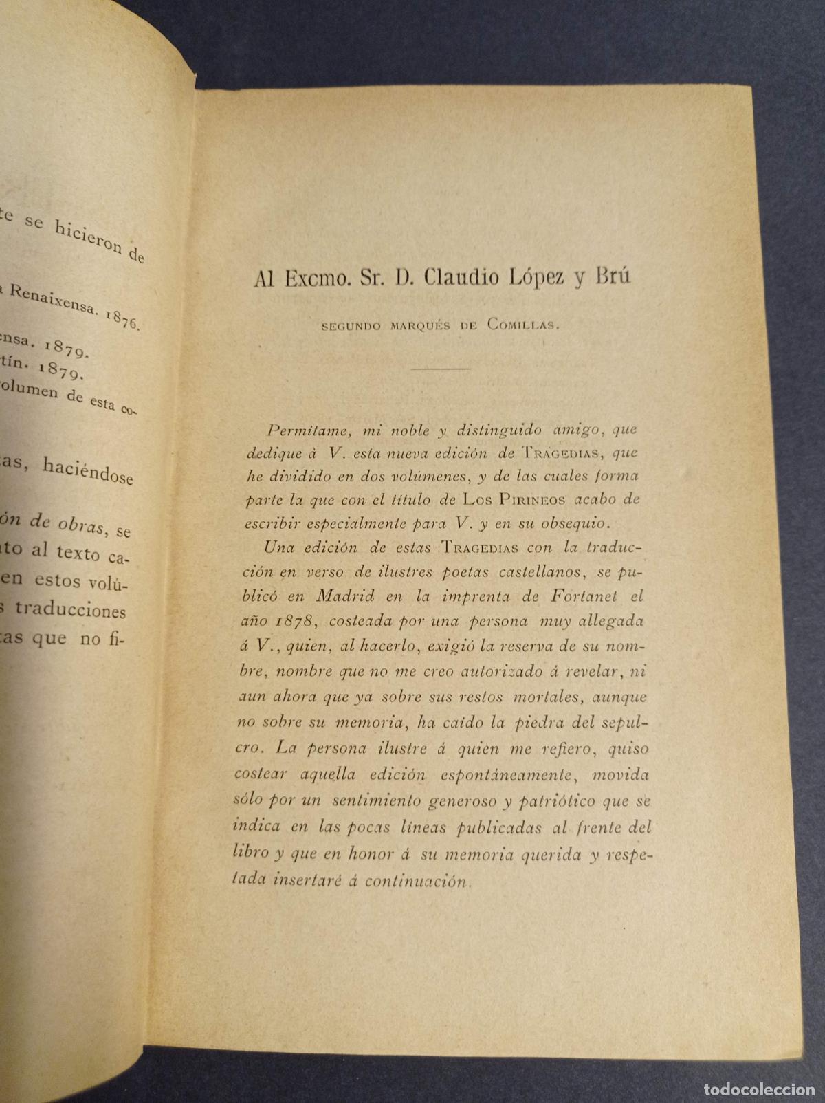 Libros antiguos: 1891 - V&Iacute;CTOR BALAGUER. Tragedias. 2 tomos - DEDICATORIA DEL AUTOR - Foto 4