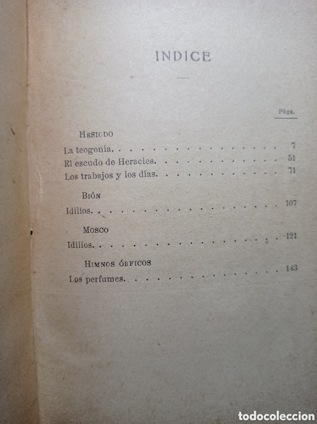 Libros antiguos: OBRAS DE HES&Iacute;ODO- HIMNOS &Oacute;RFICOS. - Foto 3