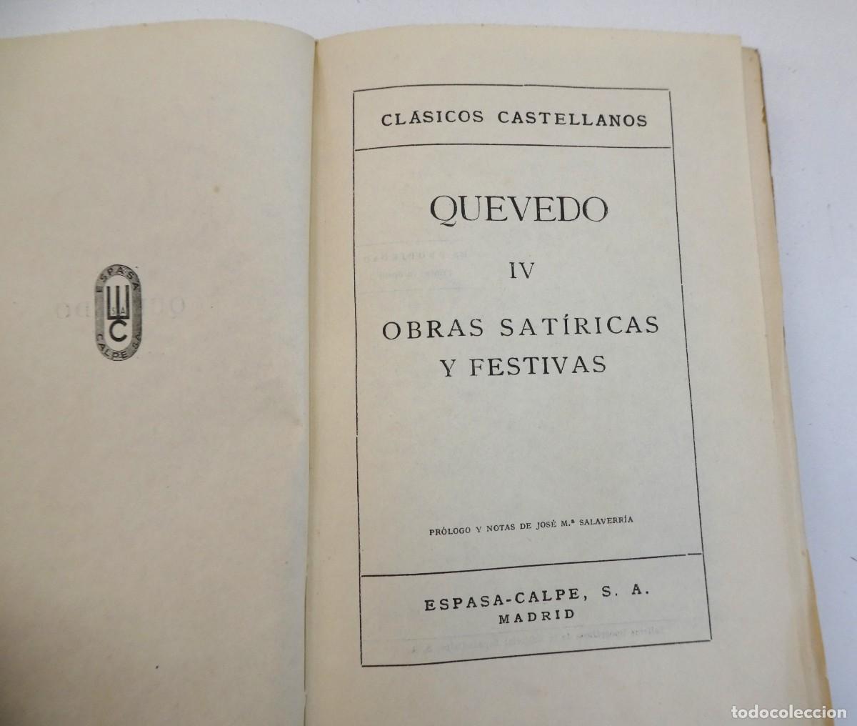 Libros antiguos: Quevedo - IV Obras Sat&iacute;ricas y Festivas - Foto 2