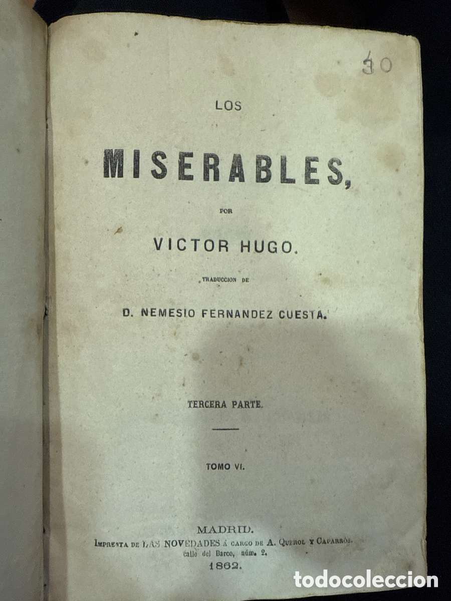 Libros antiguos: HUGO, Victor. Los miserables. Tercera Parte. Cuarta Parte. Quinta Parte - Foto 2