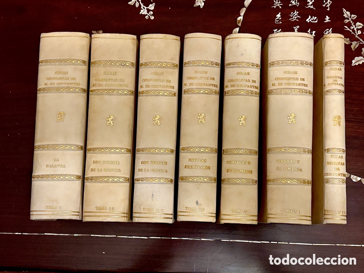 Antiquarische B&uuml;cher: Cervantes Obras Completas 1917 RAE 7t Papel Hilo INTONSO IMPECABLE Pergamino