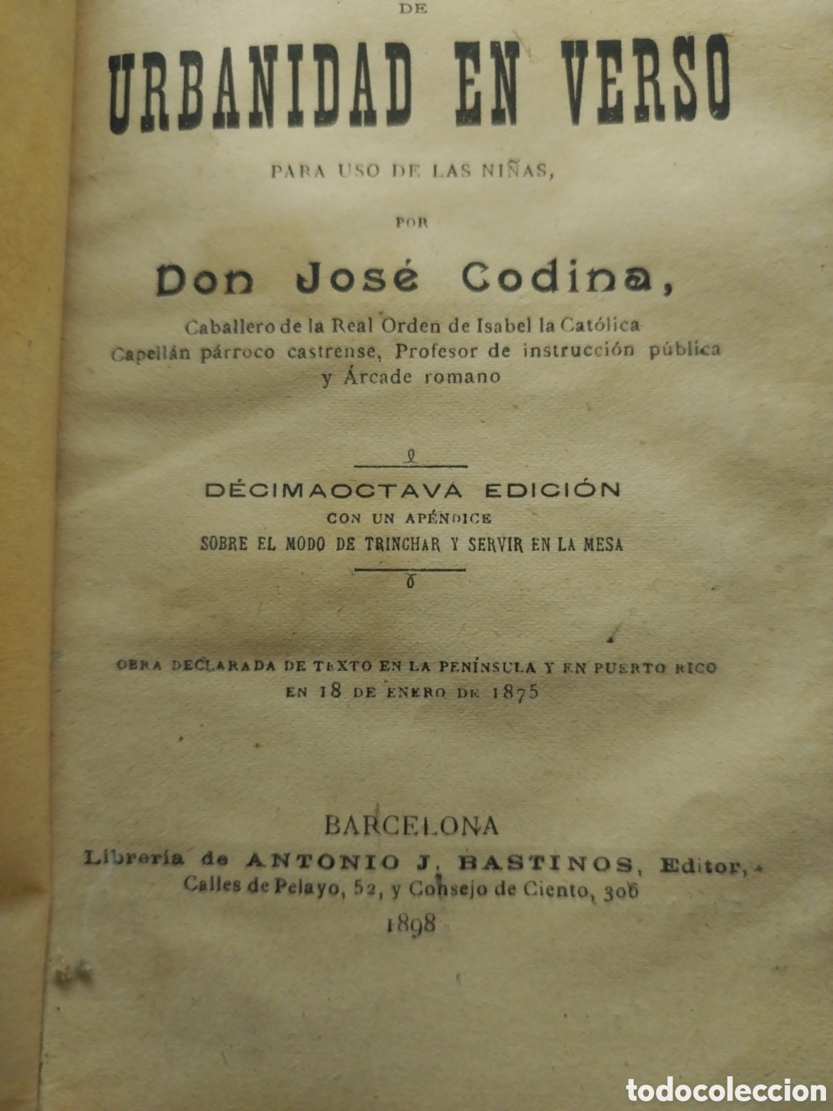 Libros antiguos: URBANIDAD EN VERSO a&ntilde;o 1898 - Foto 2