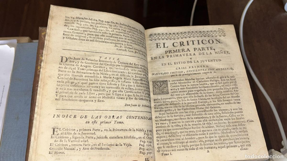 Libros antiguos: Libro antiguo L. Gracian &rdquo;El Critic&oacute;n&rdquo;, impreso en 1748 - Foto 2