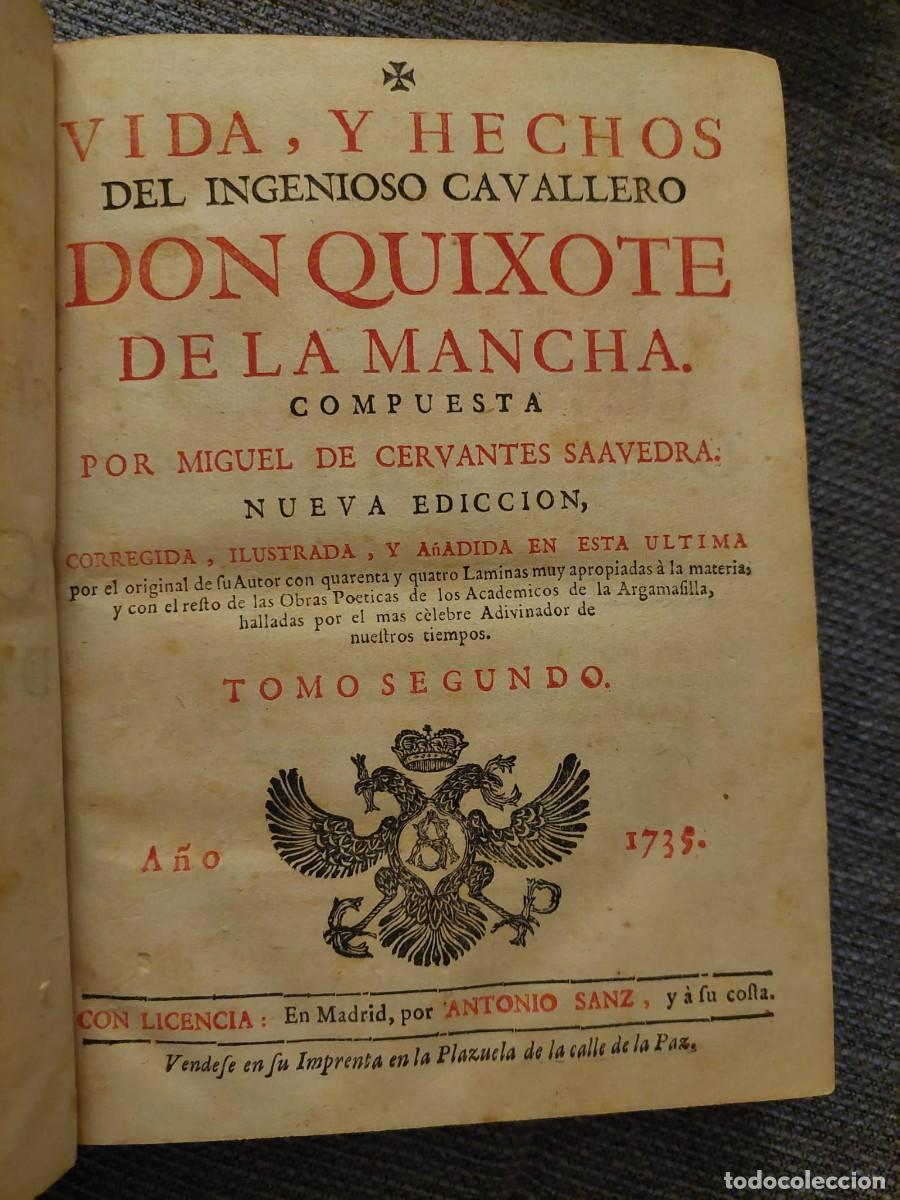 Libros antiguos: Quixote Cervantes 1735 XVIII - Foto 7