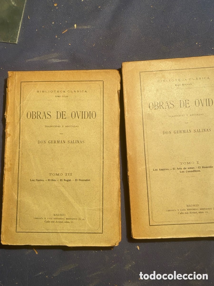 Libros antiguos: OVIDIO: - OBRAS (VOLUMENES 1 y 3) - (BIBLIOTECA CLASICA)