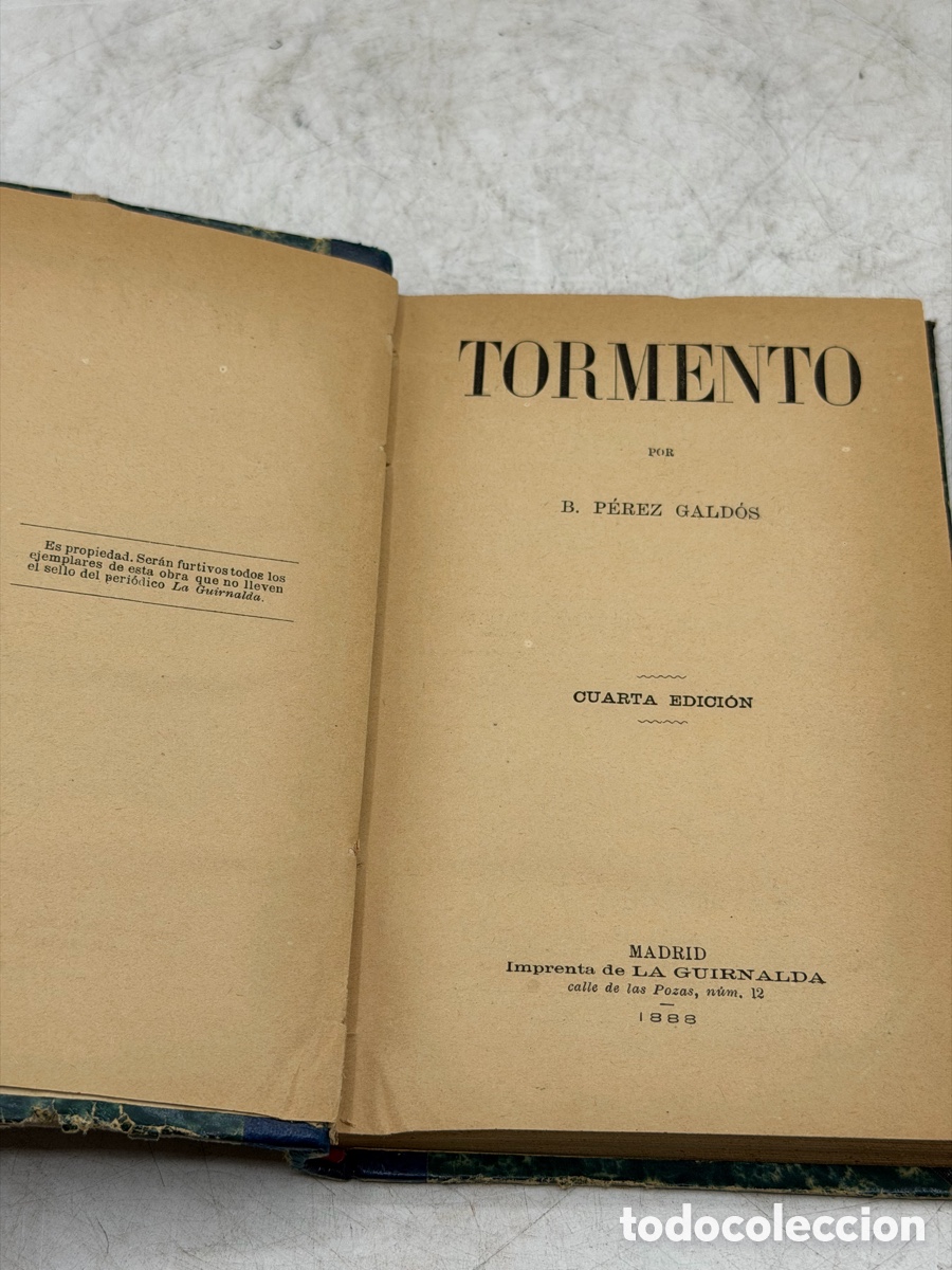 Livres anciens: Novela Benito P&eacute;rez Gald&oacute;s de 1888. Tormento con Tapas Duras