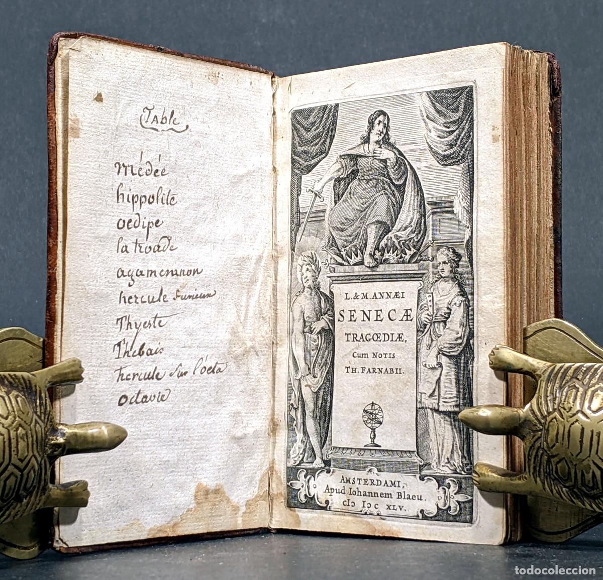 Libros antiguos: A&ntilde;o 1645 S&eacute;neca Tragedias Tragoediae Roma Grabado frontispicio Esfera Completo - Foto 4