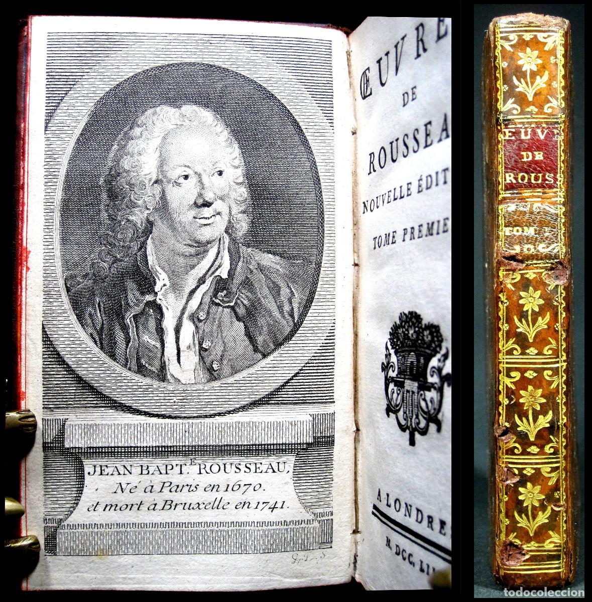 Old books: A&ntilde;o 1753 Odas y Cantatas de Jean-Baptiste Rousseau Extraordinaria encuadernaci&oacute;n Grabado