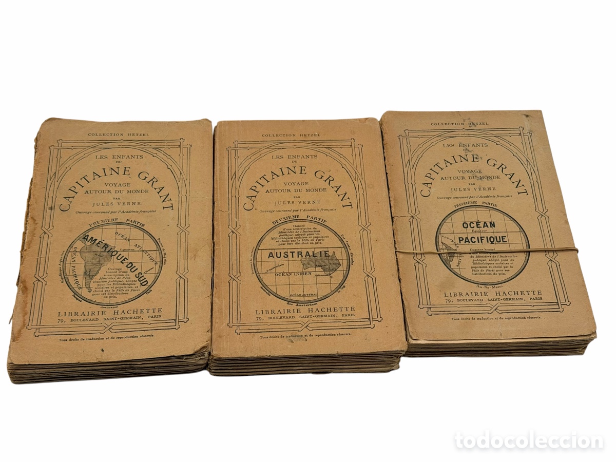 Libros antiguos: Libros Antiguos de Julio Verne. Los Hijos del Capit&aacute;n Grand en Franc&eacute;s. 3 vol&uacute;menes