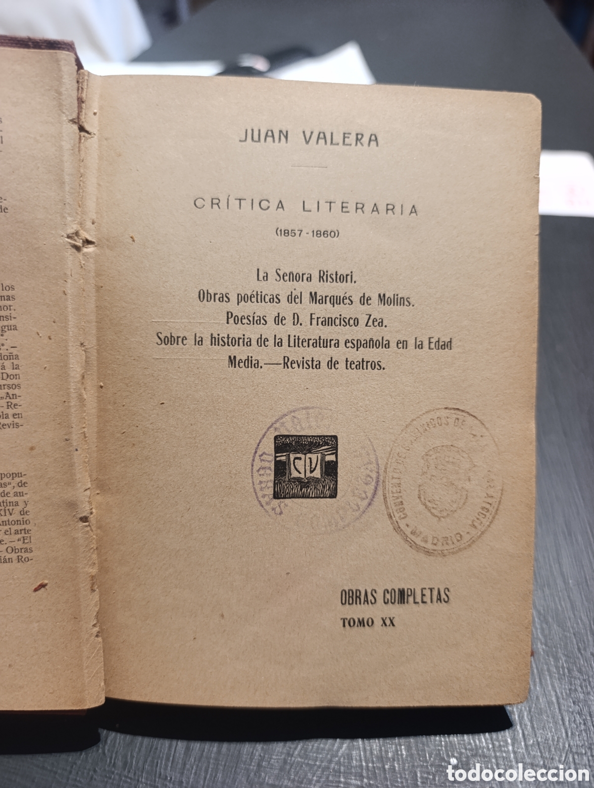 Libros antiguos: JUAN VALERA CR&Iacute;TICA LITERARIA (1857-1860) La Se&ntilde;ora Ristori. Obras po&eacute;ticas del Marqu&eacute;s de Molin