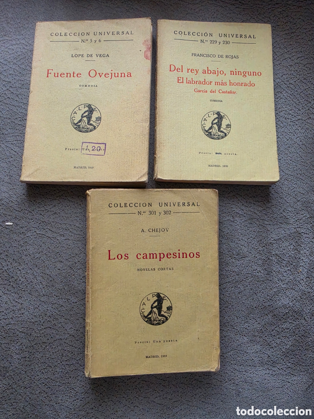 Libros antiguos: Lote 3 Libros Colecci&oacute;n Universal CALPE (1919-1920) - Lope de Vega, Francisco de Rojas, Ch&eacute;jov - &iexcl;Ci