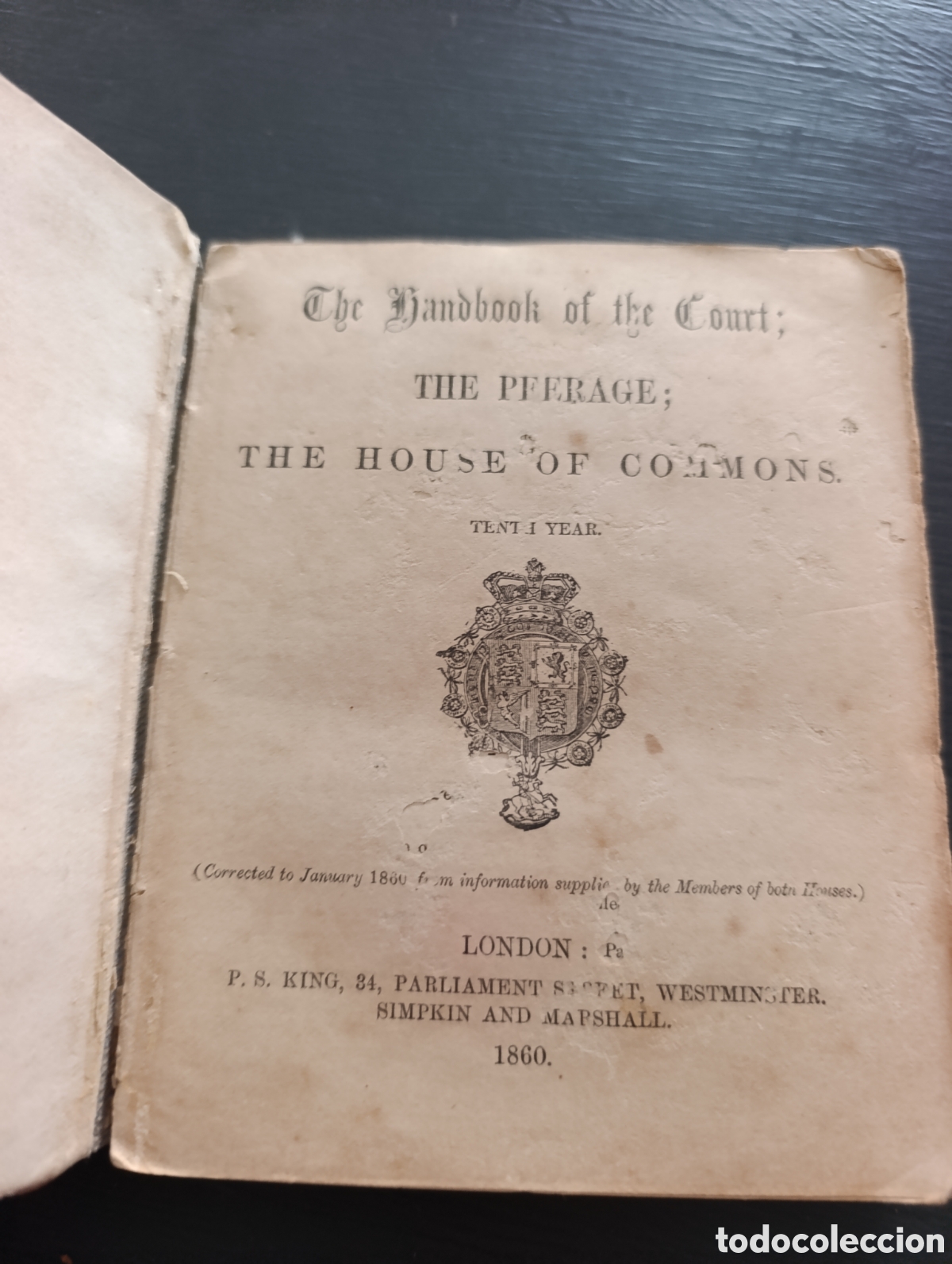 Libros antiguos: The Handbook of the Court; THE PFFRAGE; THE HOUSE OF COMMONS. TENT 1 YEAR. 1860